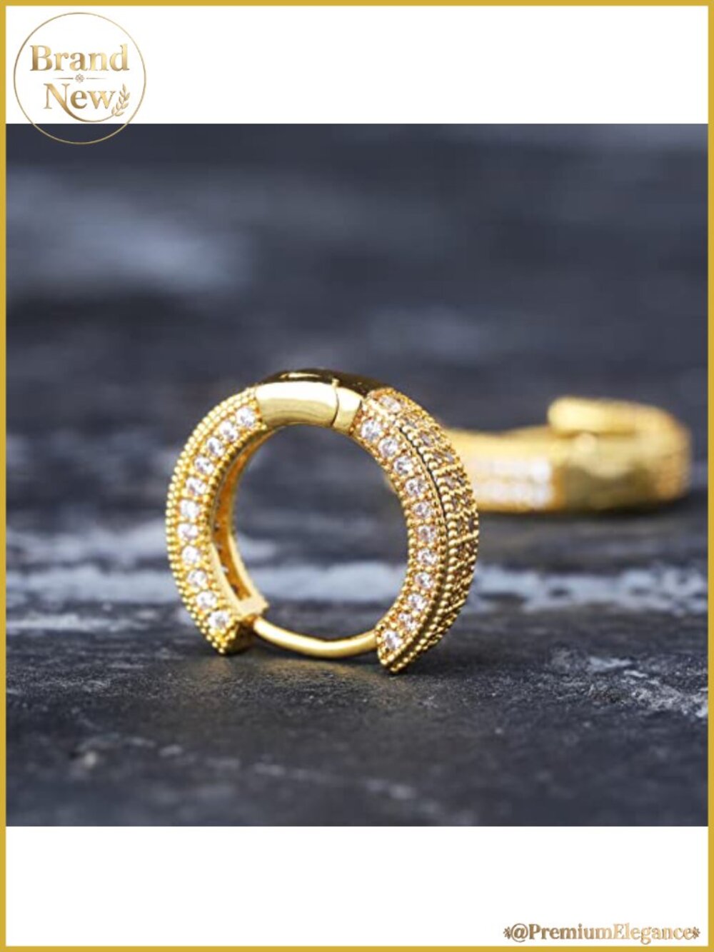 14K Gold Plated Huggie Hoop Earrings with Cubic Zirconia, Hypoallergenic, Unisex - Picture 5 of 6